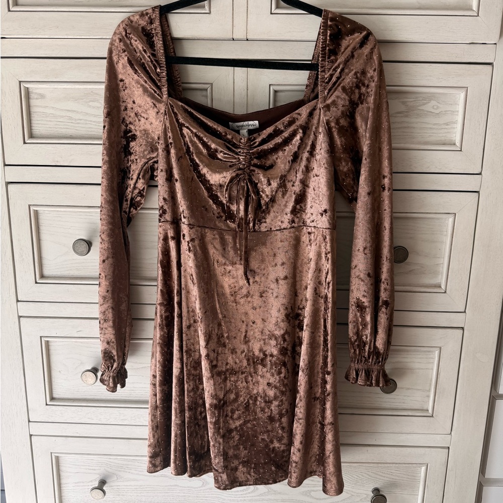 Speechless Brown Velvet Long Sleeve Dress